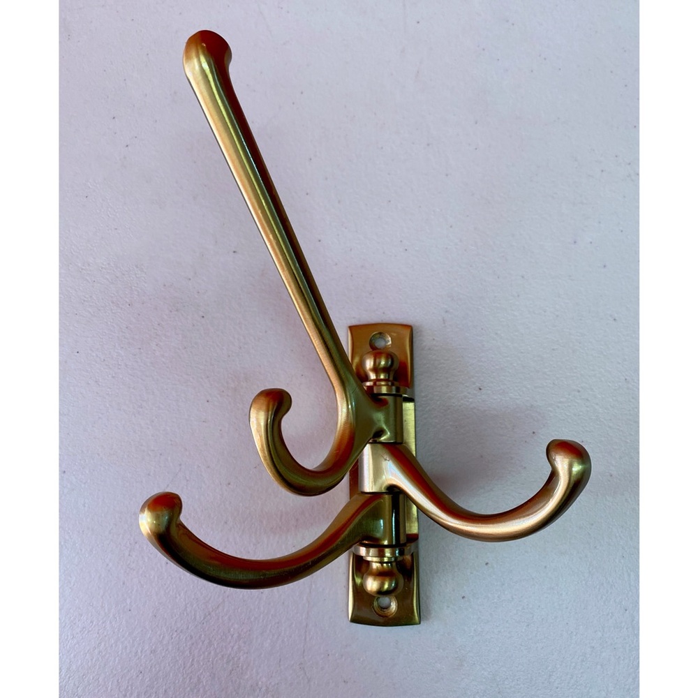 IKEA KAMPIG 8x5” Brass Swivel Wall Hook Coat Towel Equipment Rack Gold 4 Arms